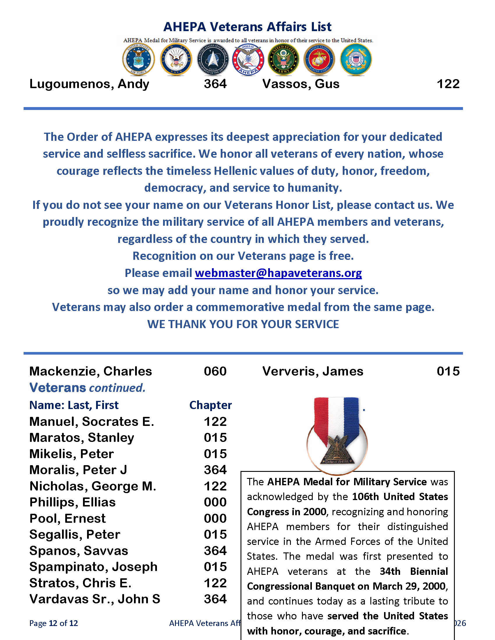 AHEPA Veterans Affairs